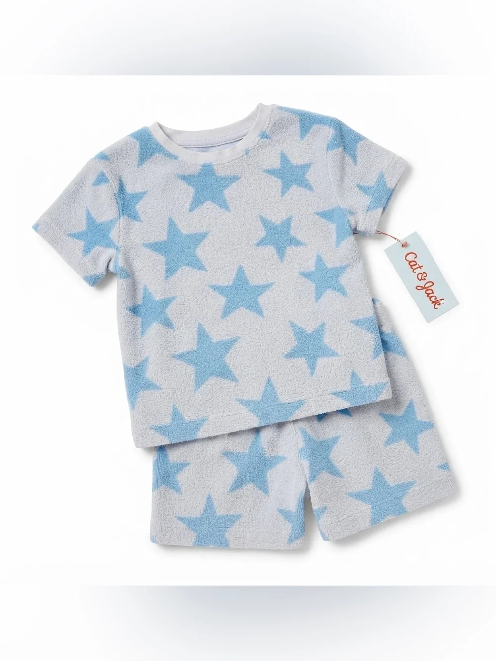 Cat & Jack Toddler Boy Size 18M Blue Star Terry Cloth Short-Sleeve Top & Shorts